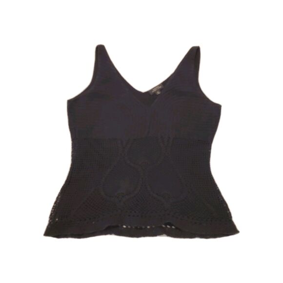 Tahari Womens Crochet Tank Top Sz Medium Black Lagenlook Cottagecore Office - Picture 1 of 7